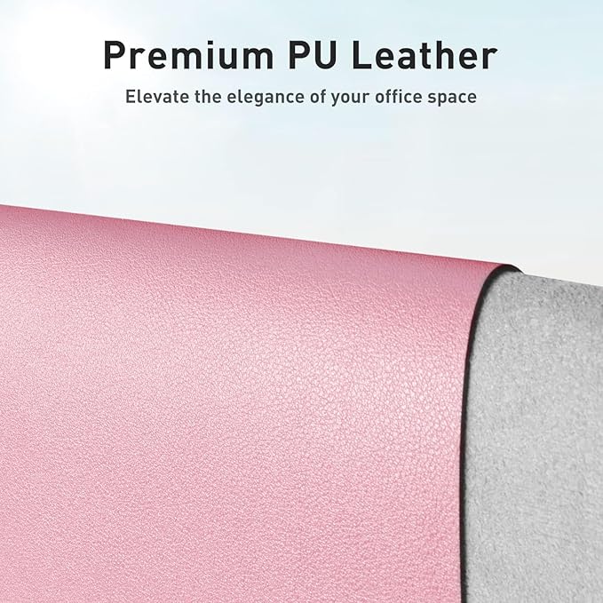Aothia Leather Desk Pad Protector, Mouse Pad, Office Desk Mat, Non-Slip PU Leather Desk Blotter, Laptop Desk Pad, Waterproof Desk Writing Pad for Office and Home (36" x 17", Fairy Pink)