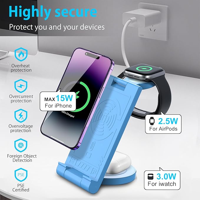 2024 Upgrated Wireless Charger: 3 in 1 Charger Stand Multiple Devices for Apple - iPhone 16 15 14 Pro Max 13 12 11 - Watch 10 9 8 7 6 5 4 3 2 SE and Ultra Series - Airpods 4 3 2 Pro