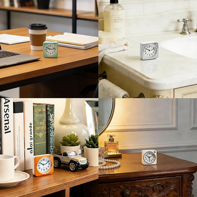 Lamisola Ultra Small Battery Analog Travel Alarm Clock, Retro Bedside Desk Clocks for Bedrooms, Vintage Home Decor for Bathroom Kichen Office Room,Pink