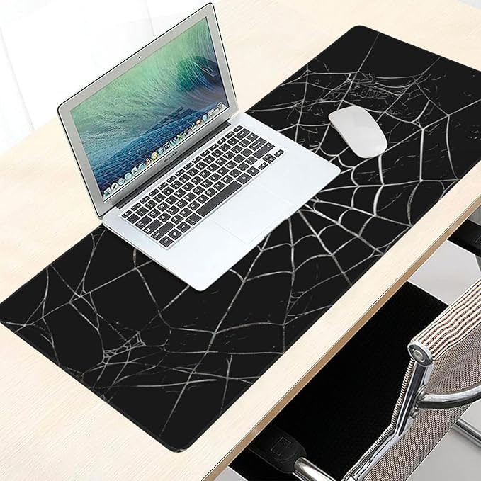 Black Spider Web Large Mouse Pad & Desk Mat Extended Mousepad with Stitched Edges Non-Slip Rubber Base Laptop Computer Keyboard Pad for Gaming, Office & Home Decor, XXXL - 35.4" X 15.7"