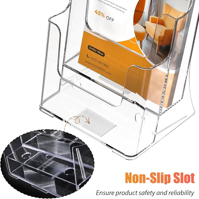 FUCDTEFC 2 Pack Acrylic Brochure Holder 8.5x11 & 4 x9 Inches, Clear 2 Tier Literature Magazine Stand Brochure Display Stand w Removable Divider Universal, Flyer Holder for Wall Mount or Countertop