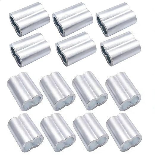 Aluminum Crimping Loop Sleeve Cable Crimp for 3/8" Diameter Double Ferrule Wire Rope and Cable (Pack of 14)