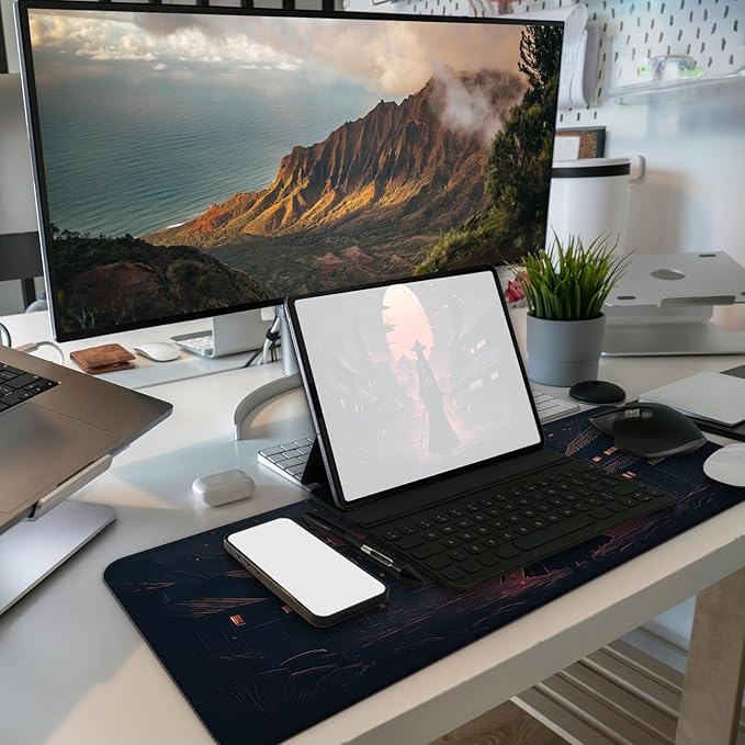 MAY FLOWER Gaming Mouse pad, Large Laptop Mousepad, Full Keyboard Mat, Long Computer Mouse Mat for Home and Office, Anti-Slip Rubber Base, 31.5 x 11.8 Inches (Samurai)