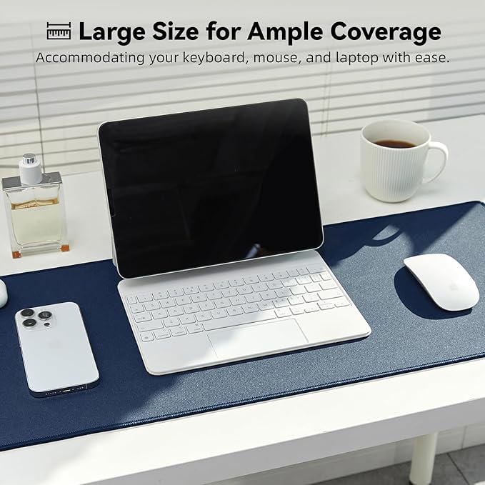 Reniteco Waterproof Large Gaming Mouse Pad with Durable Stitched Edges, Non-Slip Rubber Base, Smooth Surface Mouse Mat Desk Pad for Home Office Gaming, 27.5"x11.8"x0.08", Dark Blue