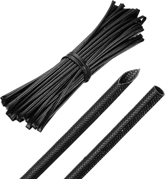 MECCANIXITY 49ft Braided Cable Sleeve, 1/8" ID 200C Heat Resistant 1500V Fiberglass Wire Insulation Cord Protector Organizer Wires Management for Motor Engine Fuel Line, Black