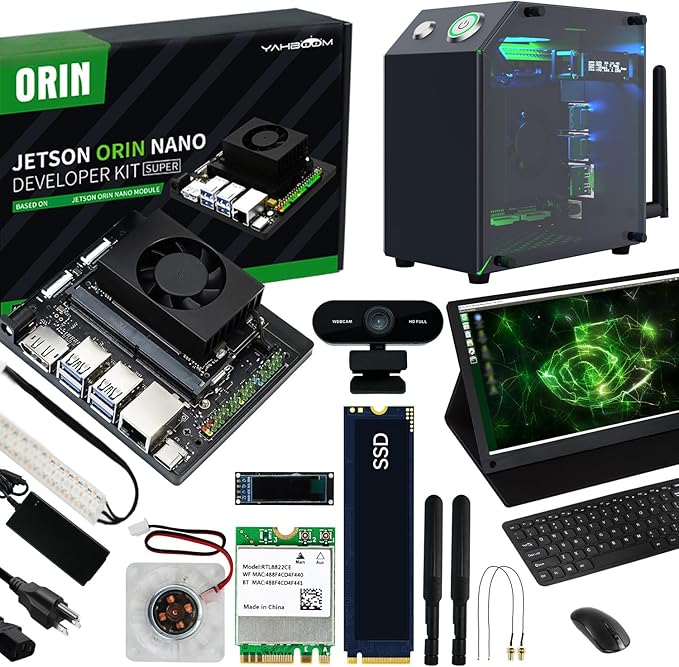 Yahboom Jetson Orin Nano 8GB RAM AI Robots,FHD 15.6in IPS Touch Screen Jetson Case USB Camera Wireless Keyboard and Mouse, 256GB SSD with AI Large Model