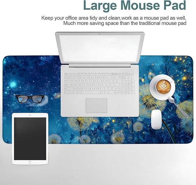 Dandelion Galaxy Extended Gaming Mouse Pad 35.4 x 15.7 Inch – Large Desk Mat for Gaming, Office Work, and Study, Featuring Dandelion and Cosmic Blue Theme with Non-Slip Rubber Base