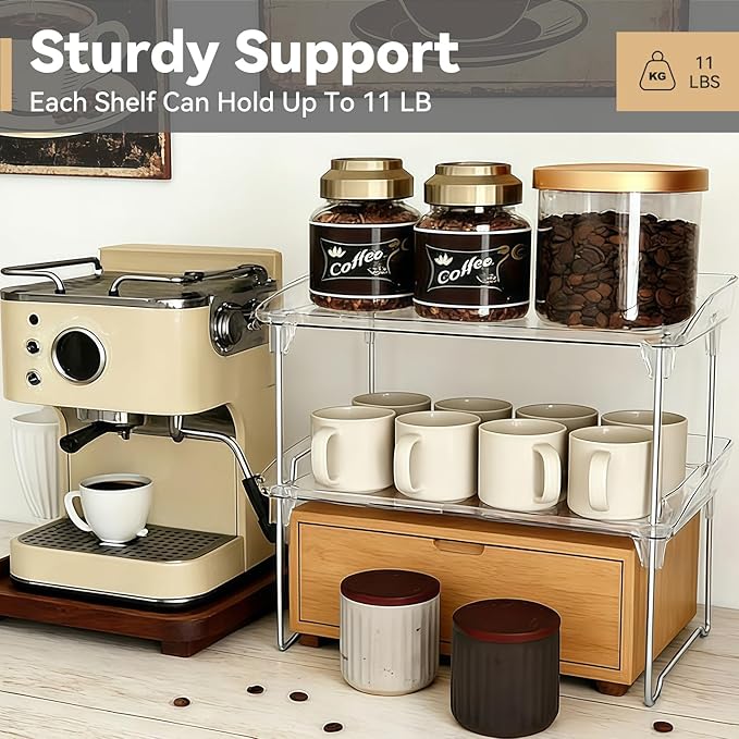 Stackable Cabinet Organizer Shelf, Clear Plastic Countertop Organizer Shelf for Kitchen Cabinet, Spice Rack, Pantry, Bathroom, Desk, 1 Pack