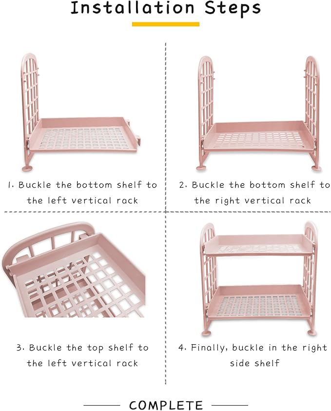 UnnFiko 2-Layers Table Shelf Organizer, Adjustable Plastic Storage Rack Shelf Square Basket Desk Stand Table Storage Organizer Shelves (Yellow)