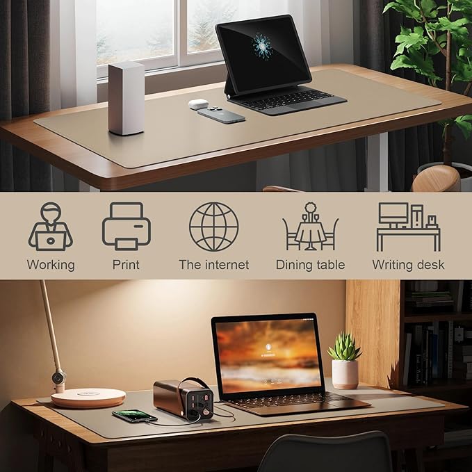 DAWNTREES Desk Mat for Desktop,PU Leather Desk Pad Protector,Non Slip, Large Mouse Pad and Keyboard Mat, Waterproof Writing Pad for Office and Home (Beige,39.4''x19.7'')
