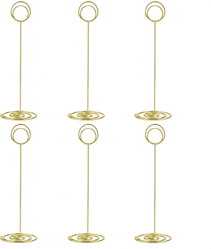 10 Pack 8.75 inch Tall Table Number Holders Place Card Holder Table Picture Holder Wire Photo Holder Clips Picture Memo Note Photo Stand (Gold)