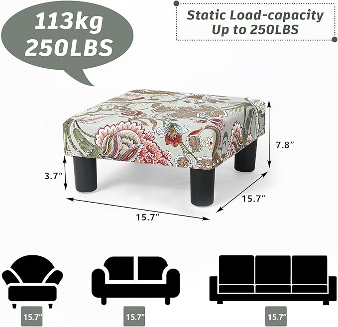 Joveco Small Foot Rest Stool Ottoman, 15" Fabric Square Footstool Upholstered Footrest for Chair, Under Desk, Office, Living Room, Boho Floral