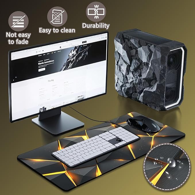 Gaming Mouse Pad - (31.5"×11.8") Honeycomb Large Mouse Pads for Desk - Desk Mat for Keyboard and Mouse with Non-Slip Base, Desks Pad Matfor Game/Office & Home (Black Gold)