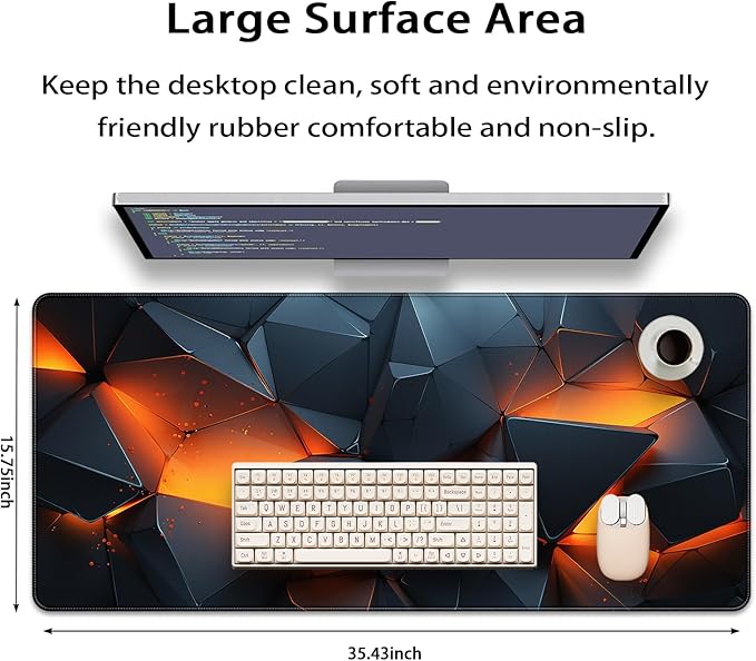 35.4 x 15.7 in, XXL Large Mouse Pad for Desk, Extended Keyboard Mouse Mat for Computer Office, Big Mouse pad with Stitched Edges, Gaming Pc-Abstract Lines on a Black