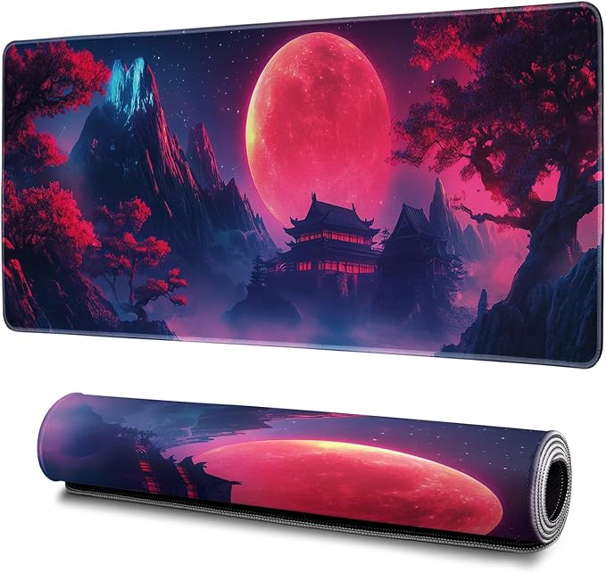 Darkness Red Moon Mouse Pad Abstract Red Mouse Pad 31.5x11.8 Inch Non-Slip Rubber Base Large Mousepad Stitched Edges Keyboard Mouse Mat Desk Pad for Office and Home(3)
