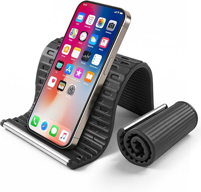 SEANCHEER 2026 Portable Foldable Phone Stand,Flexible Silicone Aluminum Phone Holder, Hands Free Adjustable,Anti-Slip&Scratch Cellphone Desk Travel Stands for iPhone,Tablet,Laptop