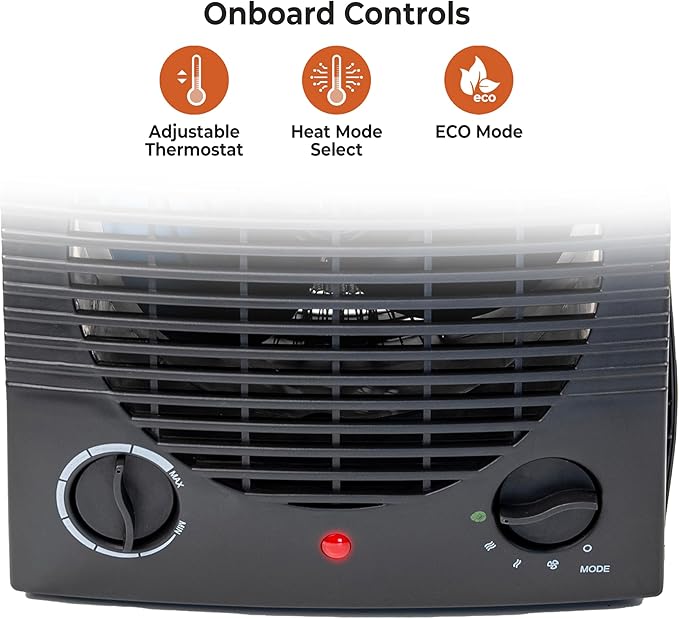 Comfort Zone Indoor Space Heater, Portable, Fan Forced, Electric, Adjustable Thermostat, Overheat Sensor, Safety Tip-Over Switch, & Stay Cool Housing, Ideal for Home, Bedroom, Office, 1,500W, CZ35EBK