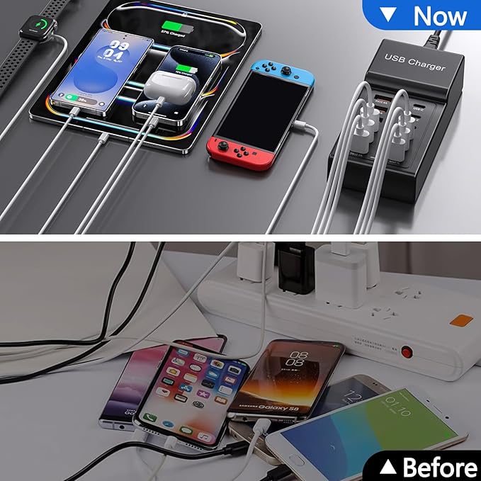 Multi USB Charger, USB C Charging Block Station, 50W 12 Port Multiple USB C Power Strip USB Hub Compatible with iPhone 16 Pro Max/15/14/13/12/11, iPad, Tablets, Samsung Galaxy S25/S24, Pixel