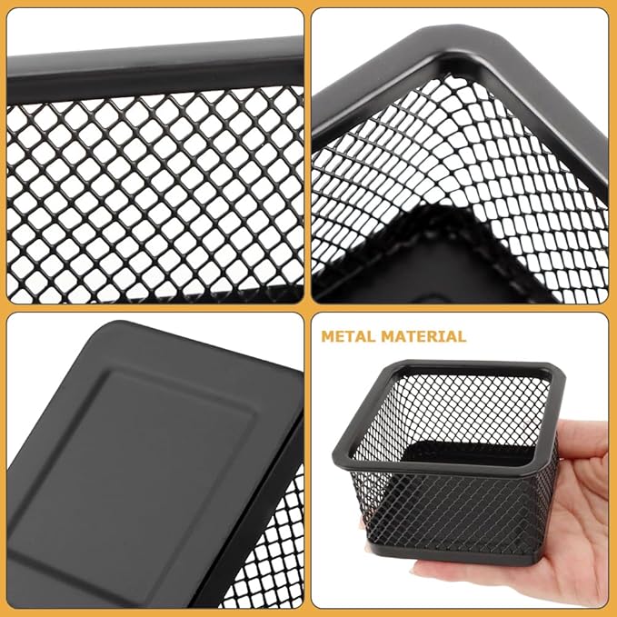 Paper Clip Holder, Stackable Mesh Desk Organizer, 4 Pack Black Metal Dispenser Organizer Box for Desk Office Binder Supplies & Small Accessories(Size:Square)