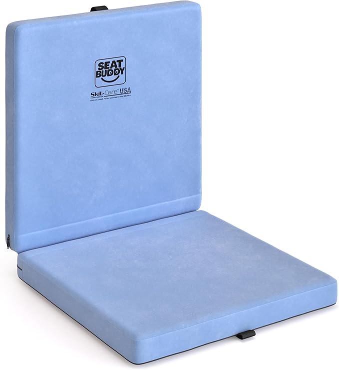 Skil-Care Seat Buddy Portable Seat Cushion, Foldable Chair Cushions with Non-Slip Bottom for Office Chair, Recliner Chair, Stadium Seats, Wheelchair, Travel, 16"x16", Blue Cozy Cloth, 914350