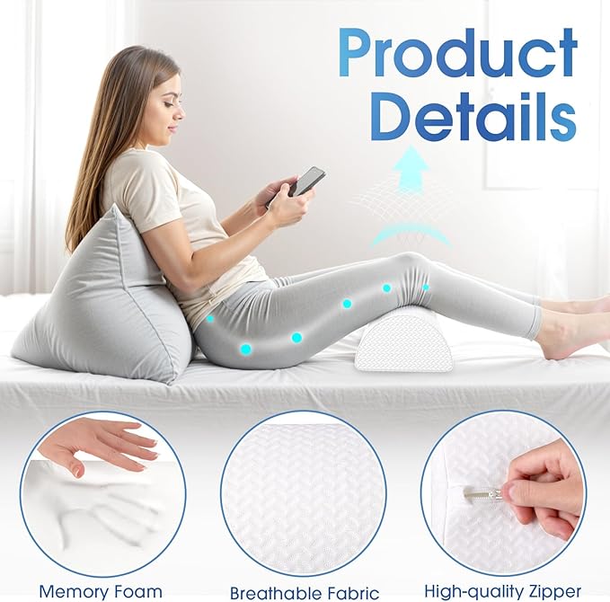 TranquilRelax Knee Pillow for Back Sleeping Memory Foam Half Moon Bolster Pillow for Legs, Under Knee Support, Ankle & Foot Comfort Orthopedic Pillow for Side Sleepers (White, 22" x 8.7" x 5.3")