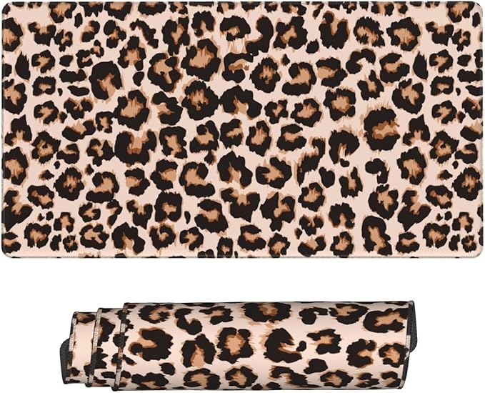 Leopard Print Large Mouse Pad & Desk Mat Cheetah Extended Mousepad with Stitched Edges Non-Slip Rubber Base Laptop Computer Keyboard Pad for Gaming, Office & Home Decor, XXL - 29.5" X 15.8"