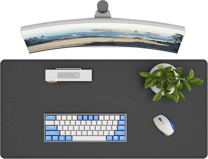 DAWNTREES Desk Mat for Desktop,PU Leather Desk Pad Protector,Non Slip, Large Mouse Pad and Keyboard Mat, Waterproof Writing Pad for Office and Home (Black,35.5''x16.9'')