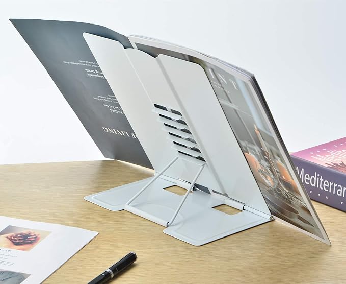Citmage Desk Book Stand Document Holder Heavy Duty Metal Reading Stand with Book Magazine Menu iPad Music Score Speech Draft with 6 Adjustable Positions(White)