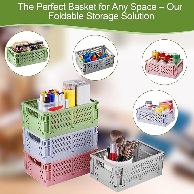 HUUSMOT 4-Pack Small Pastel Plastic Storage Baskets, Collapsible Crates for Organizing, Space-Saving Mini Bins for Classroom, Kitchen, Office, Bedroom (Yellow, 9.8" x 6.5" x 3.8")