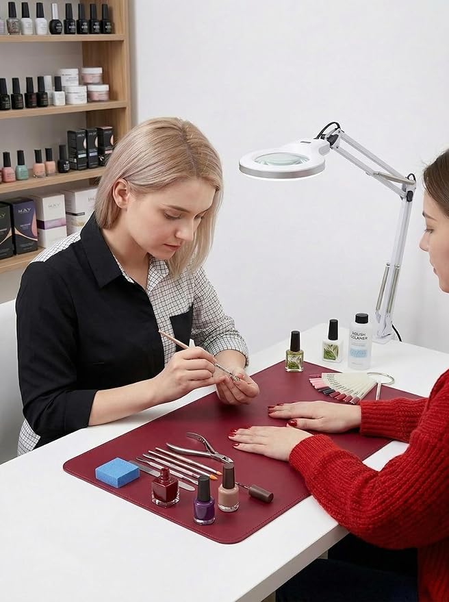 Double Sided Nail Art Table Mat, Soft Microfiber Leather Nail Hand Rest Mat, Waterproof Nail Arm Rest, Nail Mat for Manicure Table Nail Technician, for Desk, Dining Table, Black & Red (MAT ONLY)