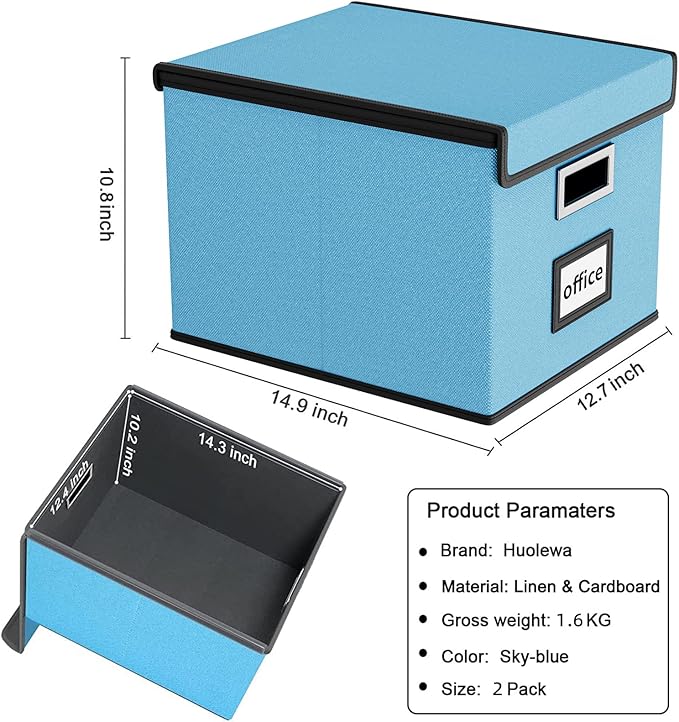 Decorative File Organizer Document Storage Boxes with Lids, Linen Hanging Filing Storage Boxes, Decorative Home/Office Filing System for File and Folders Storage