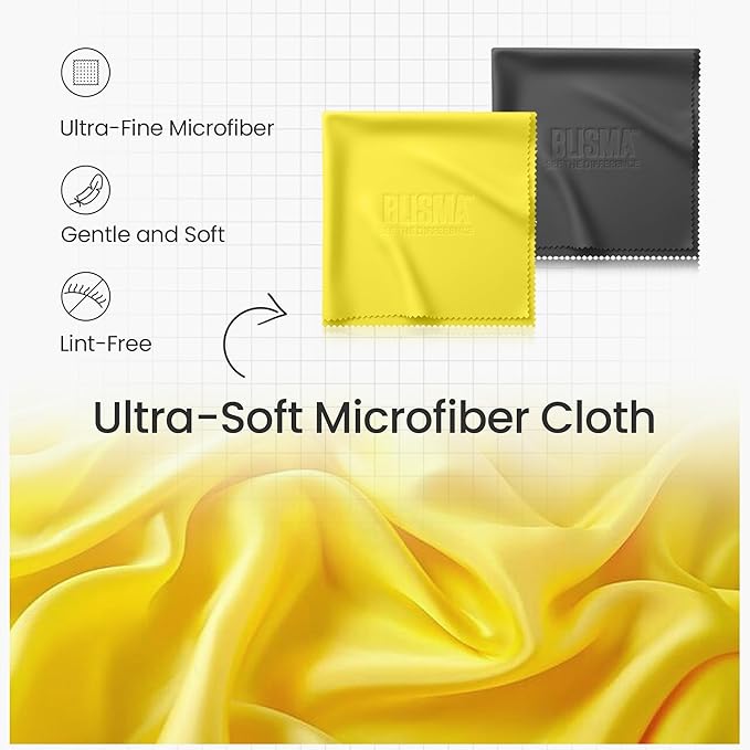 Lens Cleaner Spray & Microfiber Cloth Kit – 1 × 60 ml + 2 × 120 ml Lens Cleaner + 3 × 150×180 mm Ultra-Soft Microfiber Cloths (Yellow, Black, White) – Pack of 6