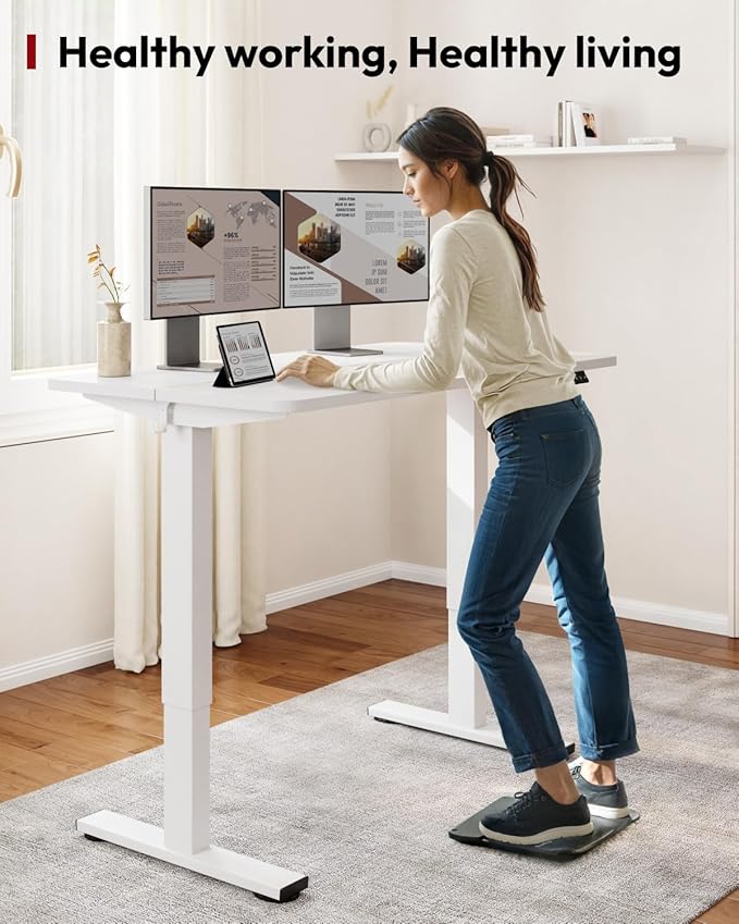 SANODESK Height Adjustable Electric Standing Desk 40x24 Inches, Sit Stand Desk with Splice Board for Home Office, Ergonomic Computer Workstation, Study & Gaming, White Frame/White Top