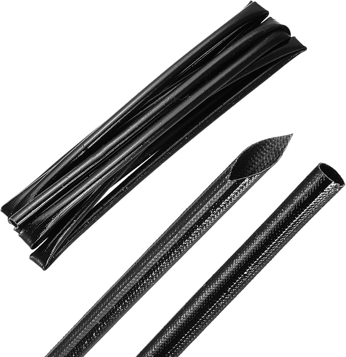 MECCANIXITY 10ft Braided Cable Sleeve, 5/16" ID 200C Heat Resistant 1500V Fiberglass Wire Insulation Cord Protector Organizer Wires Management for Motor Engine Fuel Line, Black