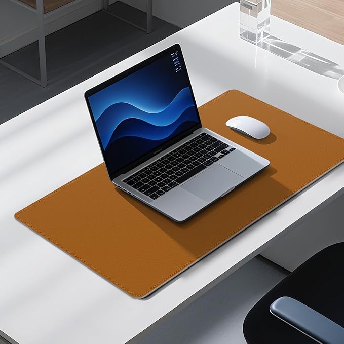 Dual Sided Leather Desk Mat - Waterproof Desk Pad - Ideal for Large Mouse Pad and Desk Mats on Top of Desks (Brown, 25"*13")