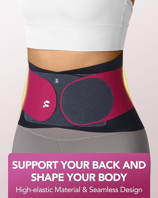 0.5mm Ultra Thin Back Brace for Women Men, 3D Lumbar Pad, Seamless Yoga Fabric, Lightweight Back Brace for Lower Back Pain Relief, Sciatica, Posture, Lifting, Wearg Under Clothes, Rose, XL