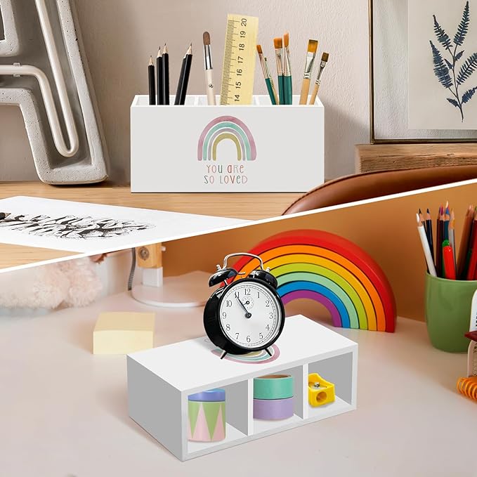 Kids Rainbow Pen Pencil Holder for Desk, Inspirational You Are Loved Office Desk Accessories, Boho Rainbow Pen Holders Organizer for School Kids Girls Room Bedroom Classroom Nursery Decor