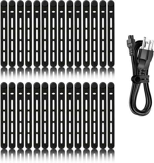 28Pcs Silicone Cable Ties Reusable, Multipurpose Cable Management Organizer, Adjustable Fastening Cable Straps with Locking Buckles, High Elasticity Cord Organizer, Travel Essentials (5.2in, Black)