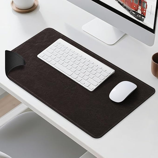 Imitation Crazy Horse Leather Desk Mat - Waterproof Desk Pad - Ideal for Large Mouse Pad and Desk Mats on Top of Desks (deep Coffe+Black, 33"*13")