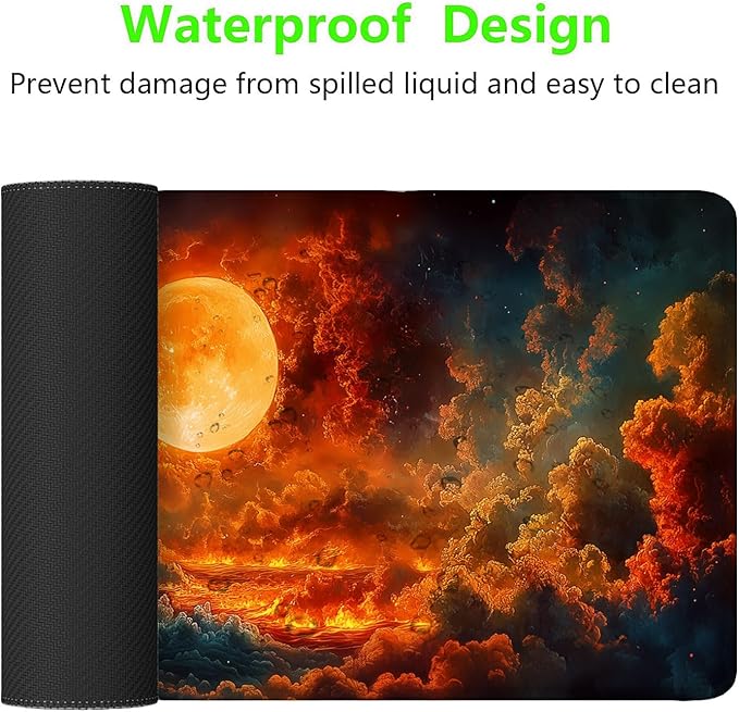 Fantasy Scenery Desk Pad Mouse Pad Hell Moon Ancient Burning Castle XL Mouse Pad Large Mousepad Extended Laptop Keyboard Mat Gaming Desk Pad Mouse Mat Office Computer Keyboard Laptop Home