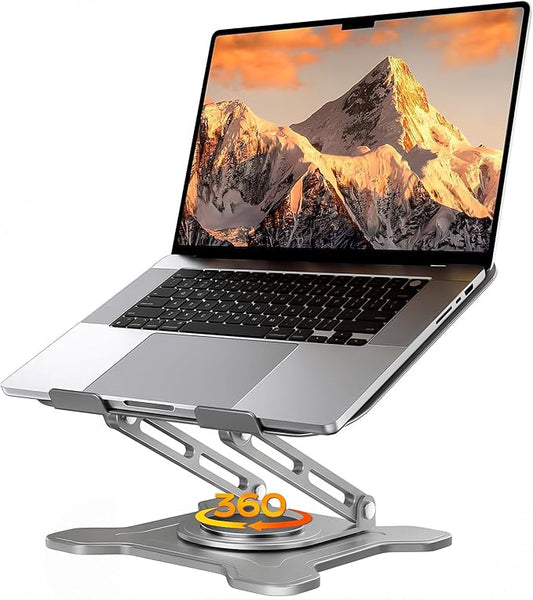JCZT Adjustable Laptop Stand, 360° Rotating Base Ergonomic Computer Stand, Foldable Laptop Stand for Desk for Office Home Fits Compatible with MacBook Pro Air (10-16") - Gray