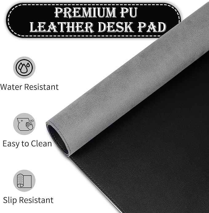 Large Desk Pad, 47.2" x 17" PU Leather Desk Mat for Desktop, Non-Slip Office Desk Mat for Desk, Desk Blotter Pad, Waterproof Computer Pad for Desk, Keyboard Mats for Home & Office (Black)