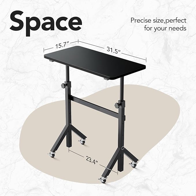HUANUO 32'' Small Standing Desk Adjustable Heigh, Mobile Stand Up Desk with Wheels, Portable Rolling Desks for Walking Pad and Treadmill, Computer Laptop Desks for Home Office Space,Black