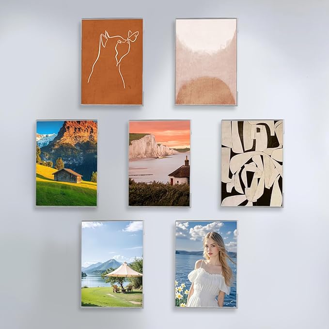 10 Pcs Acrylic Sign Holder 8.5 x 11, Vertical Wall Mount Sign Holders with Adhesive, Clear Plastic Frames Paper Display Sign Holders for Office, Home, Store, Restaurant - No Drilling