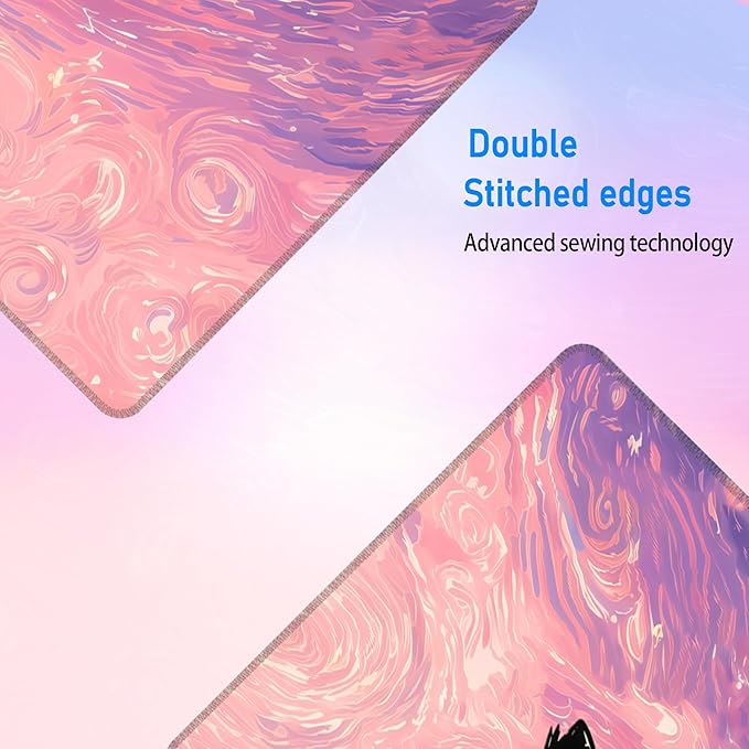 Starry Night Cat Cute Mouse Pad,Large Pink Gaming Mousepad,Extende Dreamy Anime Washable Keyboard Desk Mat,Kawaii Stitch Mousemat for Women Girls,31.5 x 12in