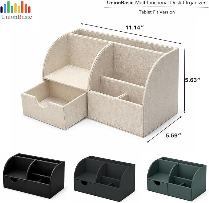 UnionBasic Desk Organizer - Multifunctional Leather Desktop Pen Holder Storage Box - Business Card/Pen/Pencil/Mobile Phone/Stationery Holder, Black