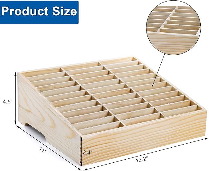 Lawei 36-Grid Wooden Cell Phone Holder, Mobile Phones and Calculator Management Storage Box, Multifunctional Desktop Organizer Storage Box for Classroom, Office, Meeting Room, Phone Rack Display