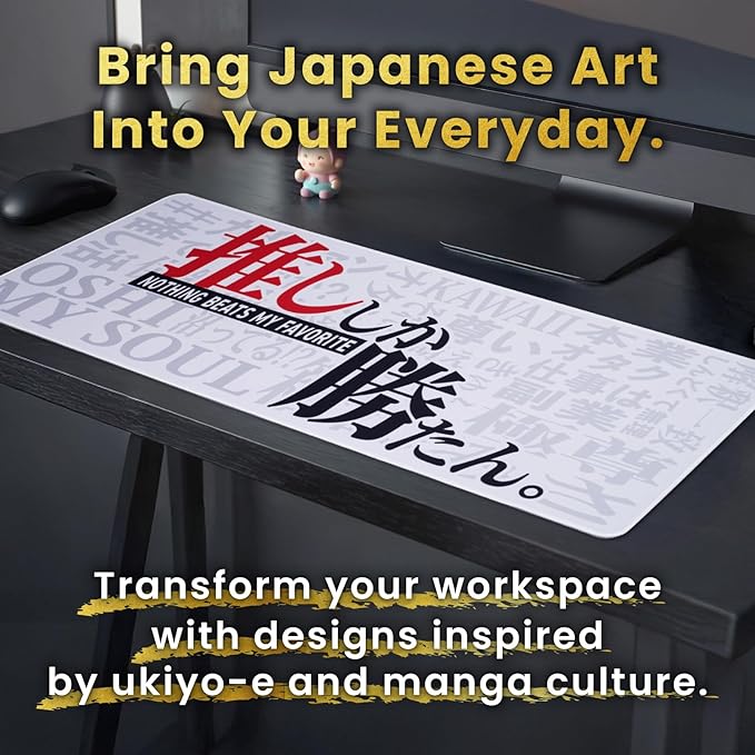 BELLEMOND Japanese Art Desk Mat | Large 31.5x11.8in Anime Mouse Pad for Keyboard & Mouse | Non-Slip Base, Water-Repellent | Original Japanese Design | Oshi Power