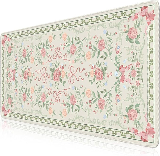 iCasso Green Desk Mat,Cute Desk Pad for Keyboard and Mouse,Anti-Slip Large Gaming Computer Mat XXL,Soft Lycra Surface Laptop Pad Women,Aesthetic Girly Desk Cover Protector for Home Office