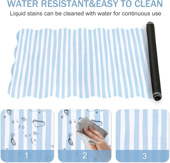 L-SPOUTTO Blue Striped Mouse Pad,Scalloped Desk Mat XXL Large Geometric Gaming Mousepad,35.4x15.7in Non-Slip Rubber Base Keyboard Pad Waterproof Desktop Mat for Laptop Computer Game Home Office
